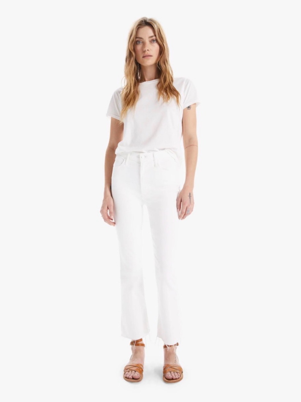 NWT Mother The Hustler Ankle Fray Jeans in Fairest of Them All White, Size 34